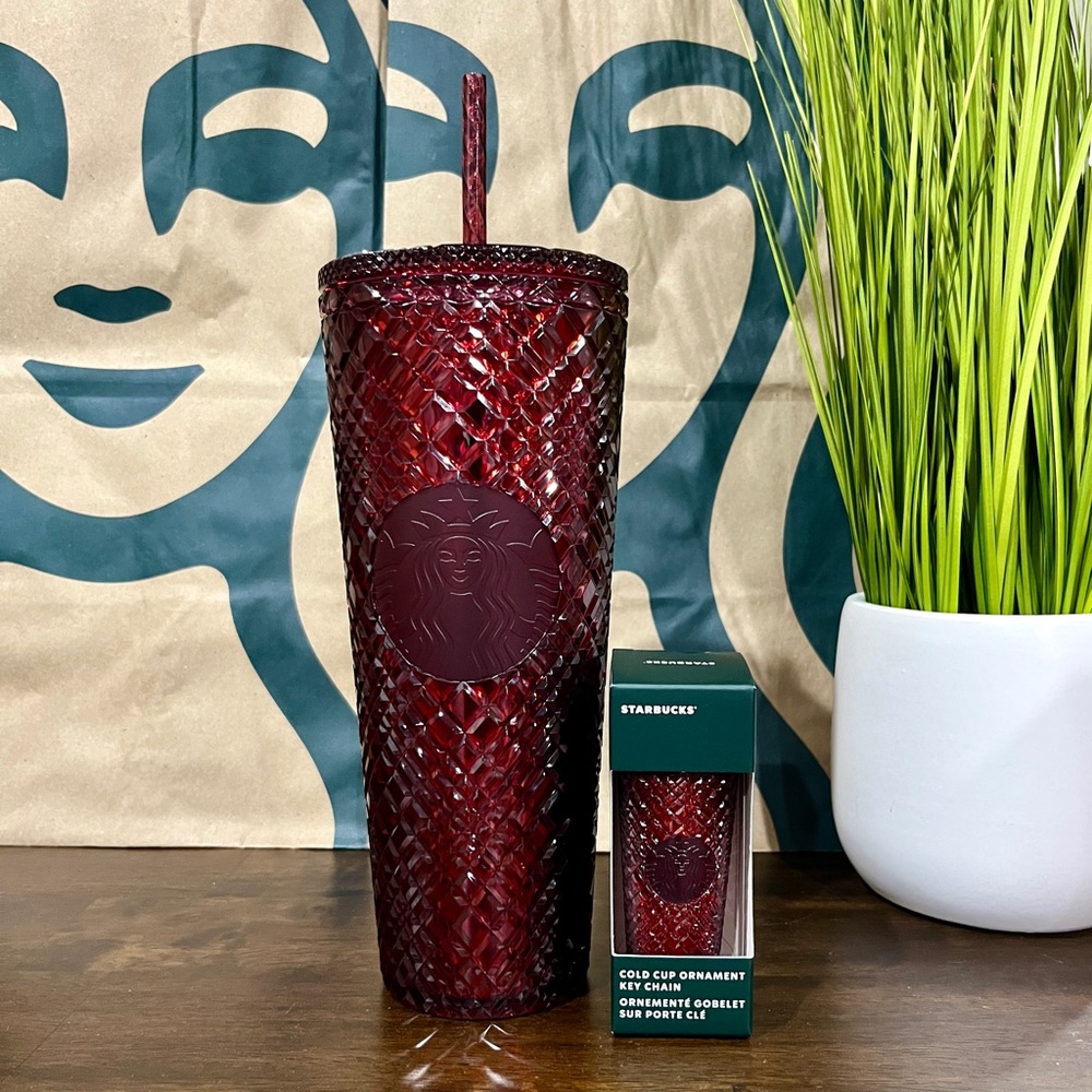 🍷Starbucks {SET} 2022 Merlot JEWELED Tumbler AND Keychain Ornament Set